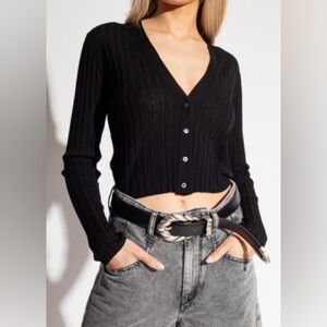 IRO Lyota Ribbed Cardigan 100% Wool Black NWT Size Small